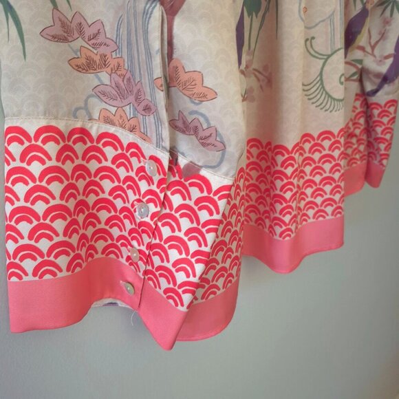 NWOT Zara champagne and coral floral, nature printed PJ inspired blouse, L - Picture 13 of 13